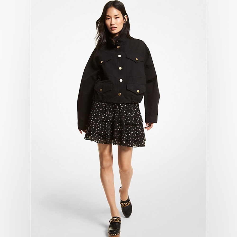 New Michael Kors Black Cotton Canvas Anorak Oversized Jacket